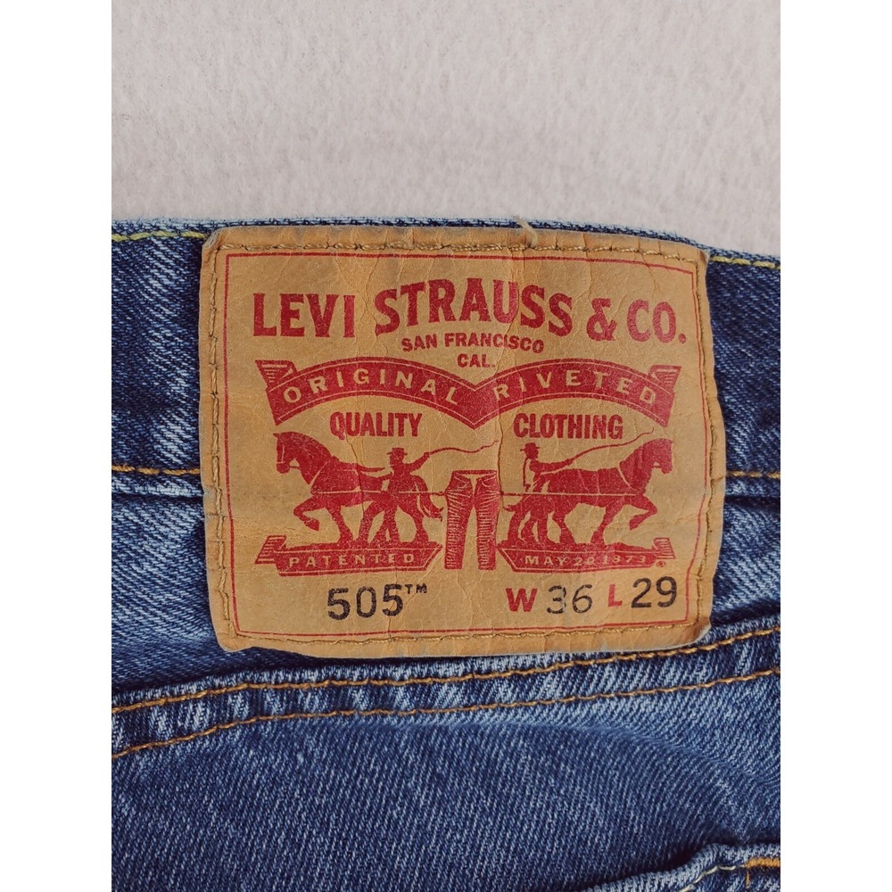 Levis 505 Jeans Mens 36x29 Blue Regular Straight Stone Wash Red Tab Work Pants - Picture 7 of 15